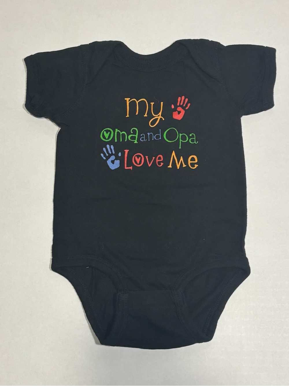 Black "My Oma and Opa Love Me" Graphic Print Short Sleeve Cotton Bodysuit 6-9M